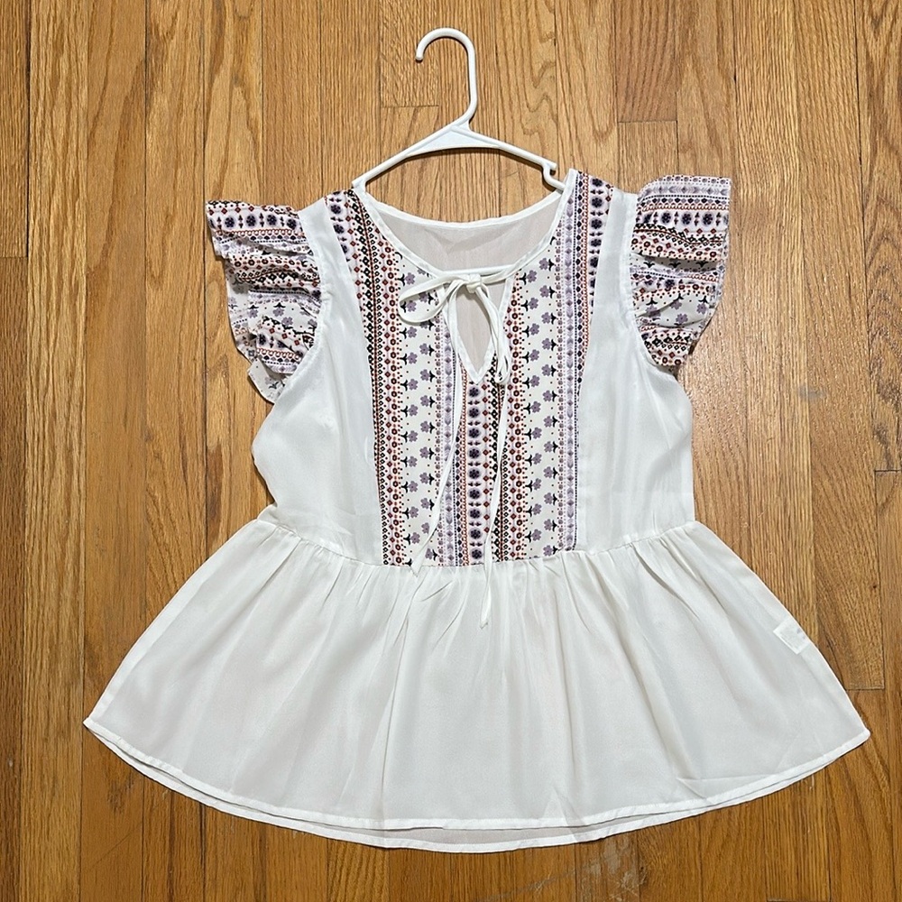 White Boho Blouse with Embroidered Details in size Small